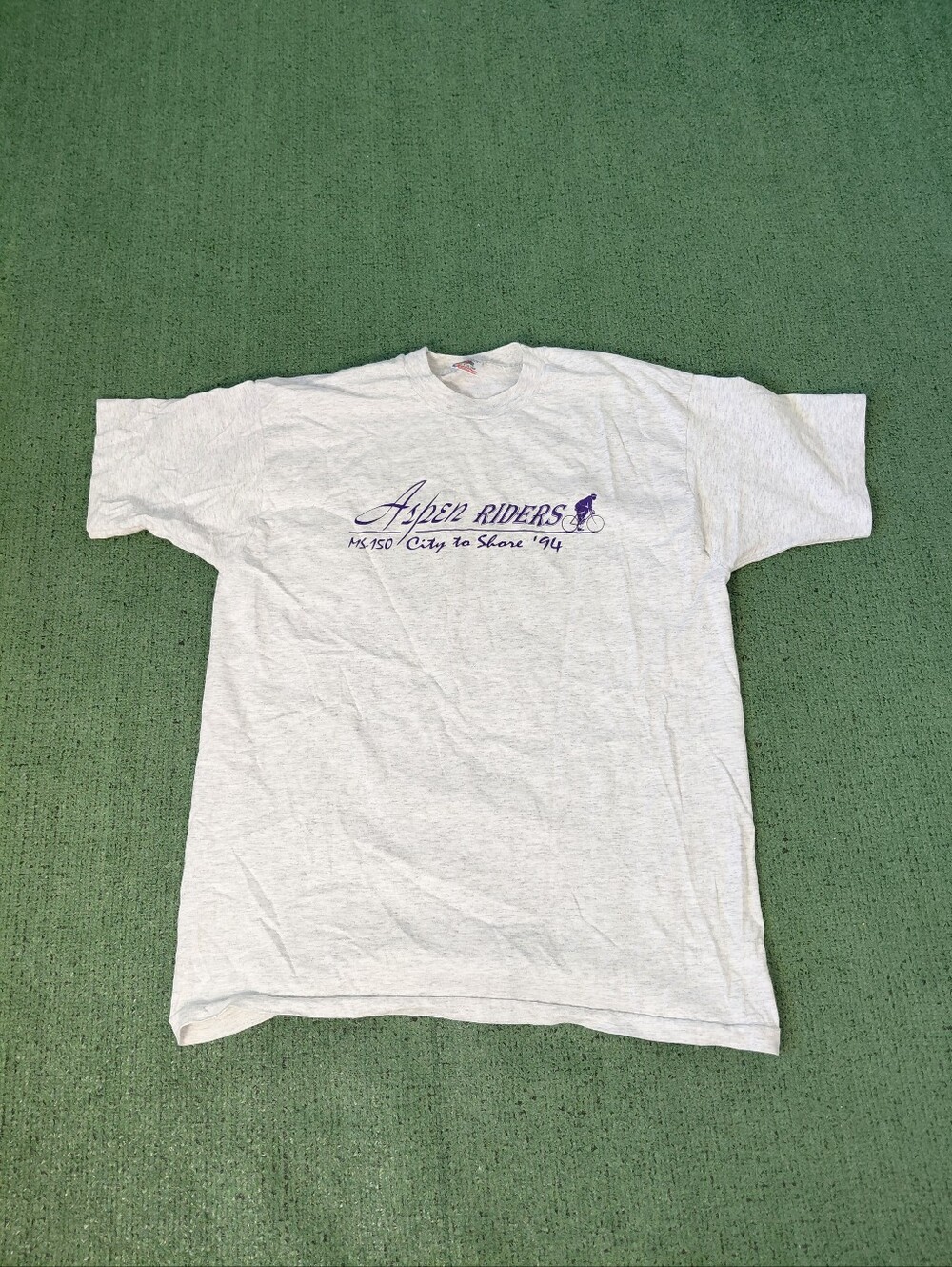 VINTAGE 1994 Aspen Riders MS-150 City To Shore Cycling 90's Light Gray T Shirt S